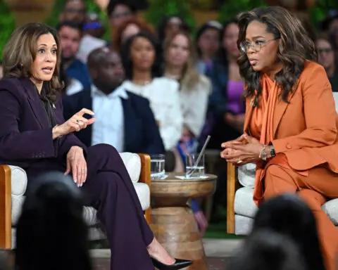 At a star-studded online rally with Oprah Winfrey, Harris discusses abortion rights, immigration and gun ownership