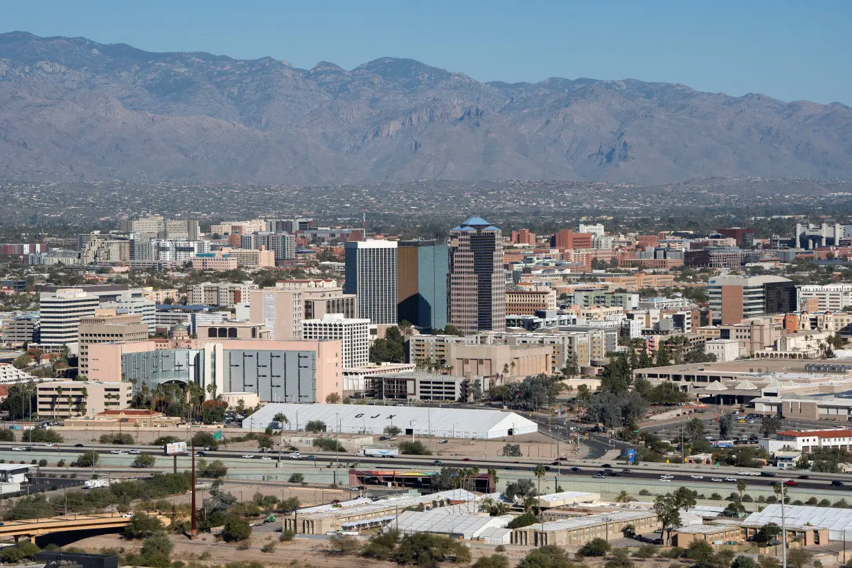 A view of downtown Tucson skyline against the Santa Catalina Mountains in Tucson