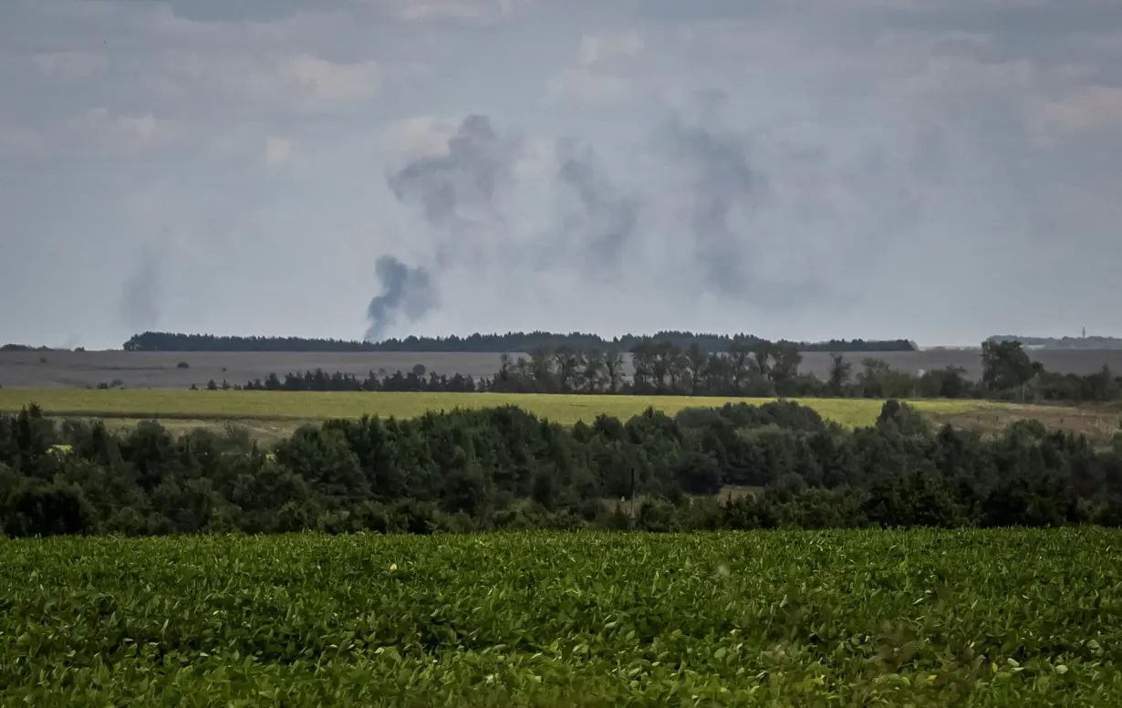 Smoke rises after shelling at the Russian border in Sumy region