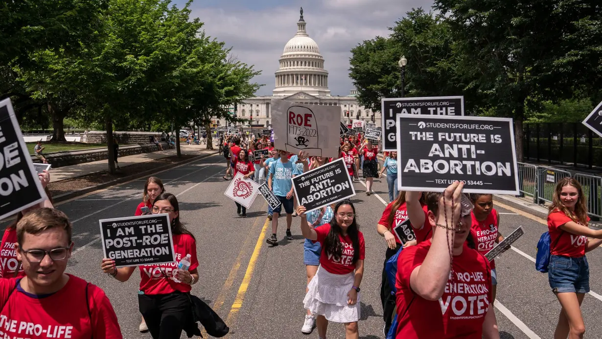 Anti-abortion activists demonstrate in front of the Supreme Court in Washington, DC, on June 24, 2022.