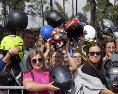 An estimated 180,000 motorcyclists have their helmets blessed at a Portuguese shrine