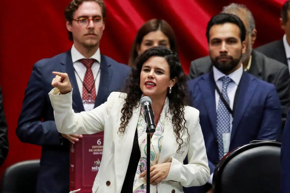 FILE PHOTO: Mexico's Interior Minister Luisa Maria Alcalde Lujan delivers the sixth and final report of the mandate of Mexican President Andres Manuel Lopez Obrador, in Mexico City