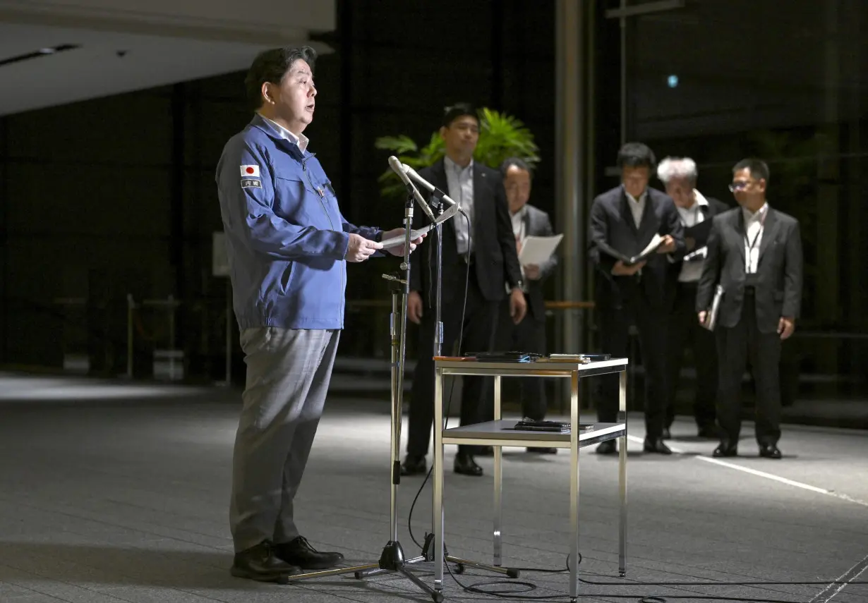 Japan's Chief Cabinet Secretary Yoshimasa Hayashi speaks about a Russian military patrol aircraft that violated Japanese airspace, in Tokyo