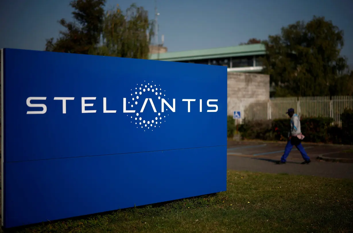 Logo of Stellantis outside the company's building in Chartres-de-Bretagne