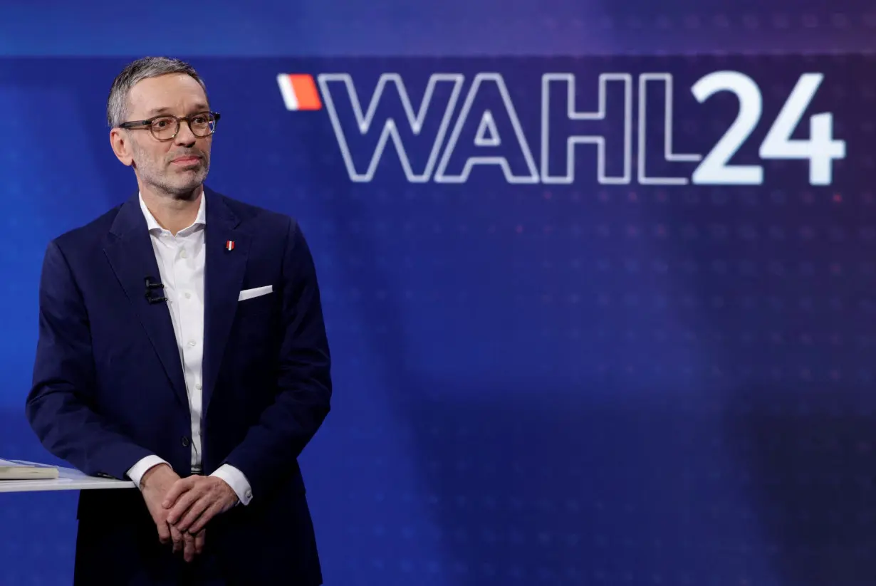 Head of Freedom Party Herbert Kickl waits for the start of a TV discussion in Vienna