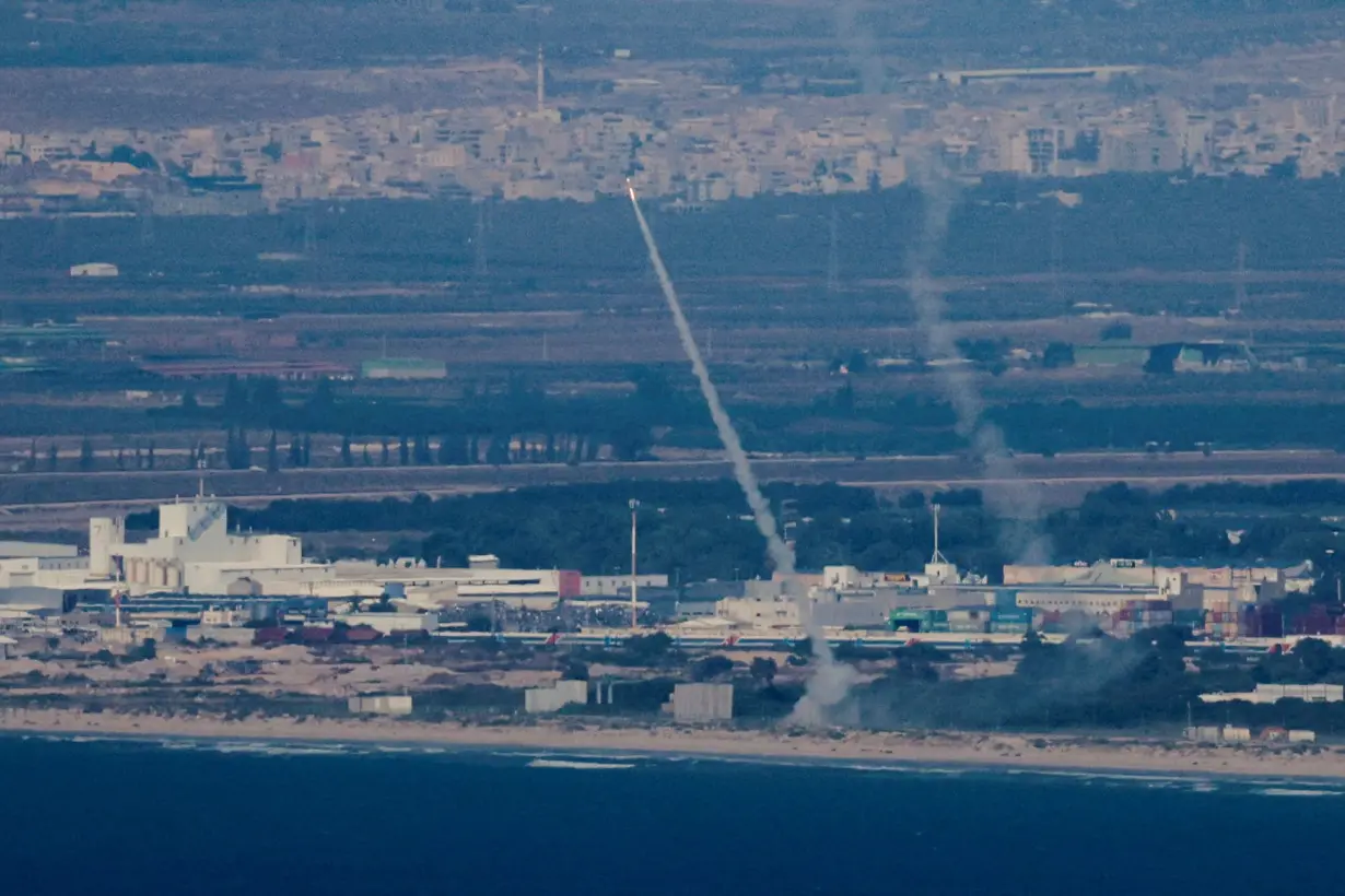 Israel's Iron Dome anti-missile system operates for interceptions as rockets are launched from Lebanon towards Israel