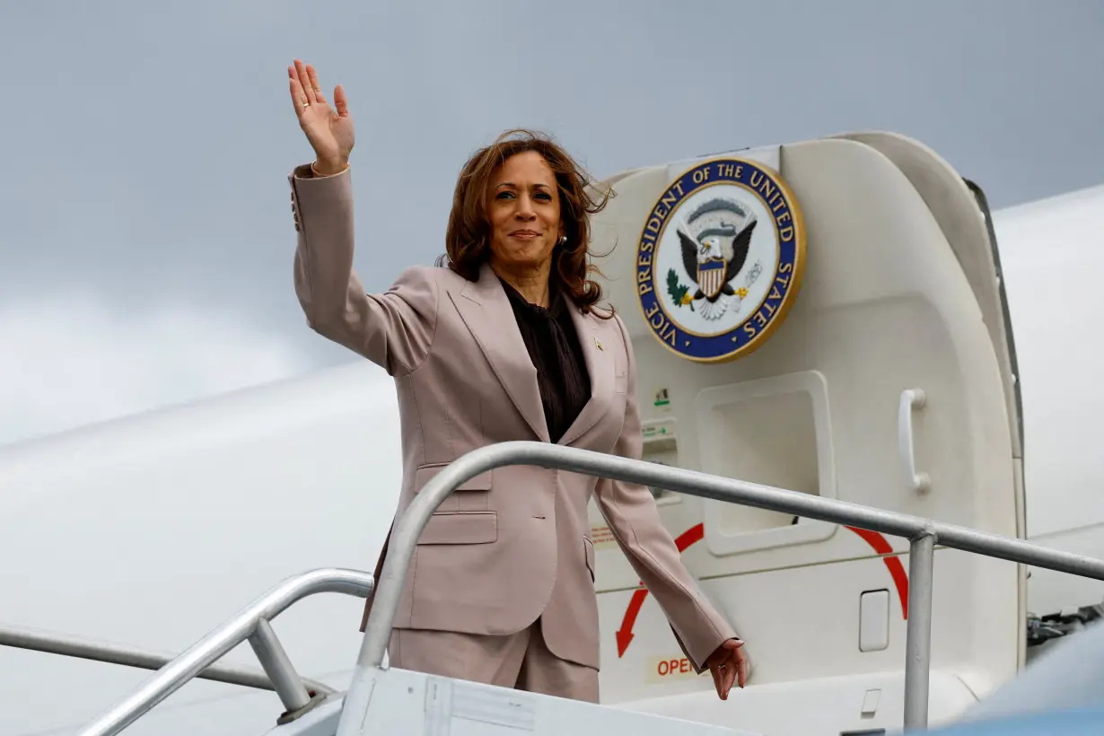 FILE PHOTO: Democratic presidential nominee and U.S. Vice President Kamala Harris campaigns in Philadelphia