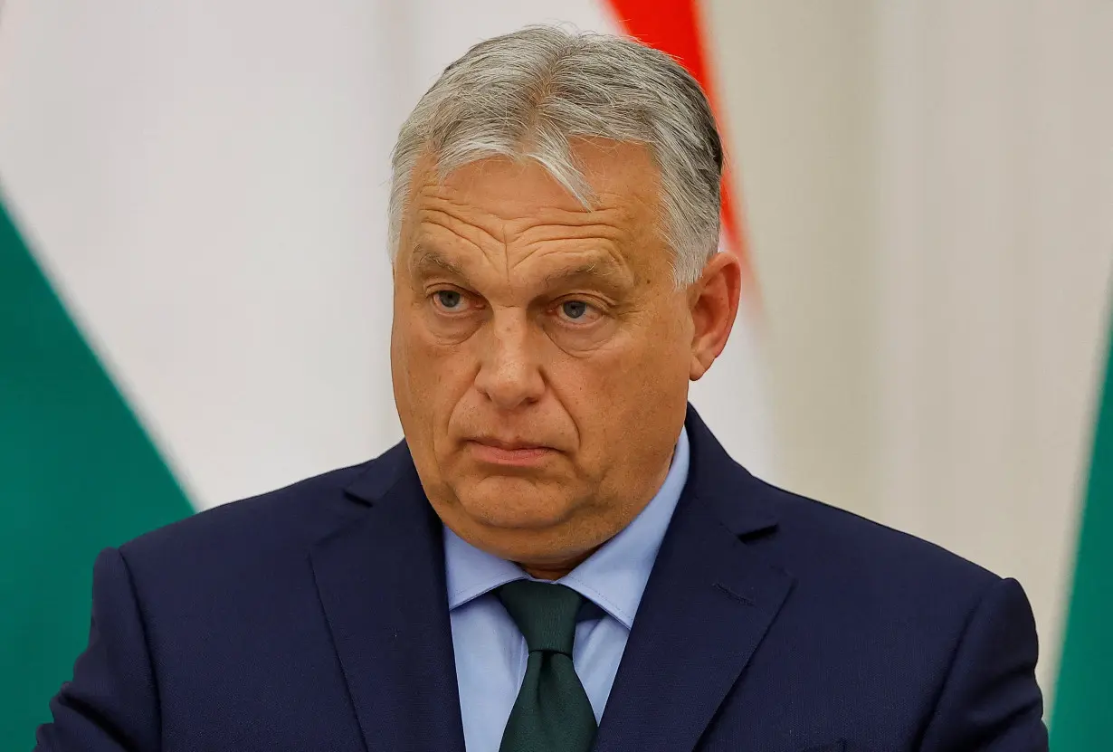 FILE PHOTO: Hungarian Prime Minister Orban attends a press conference in Moscow