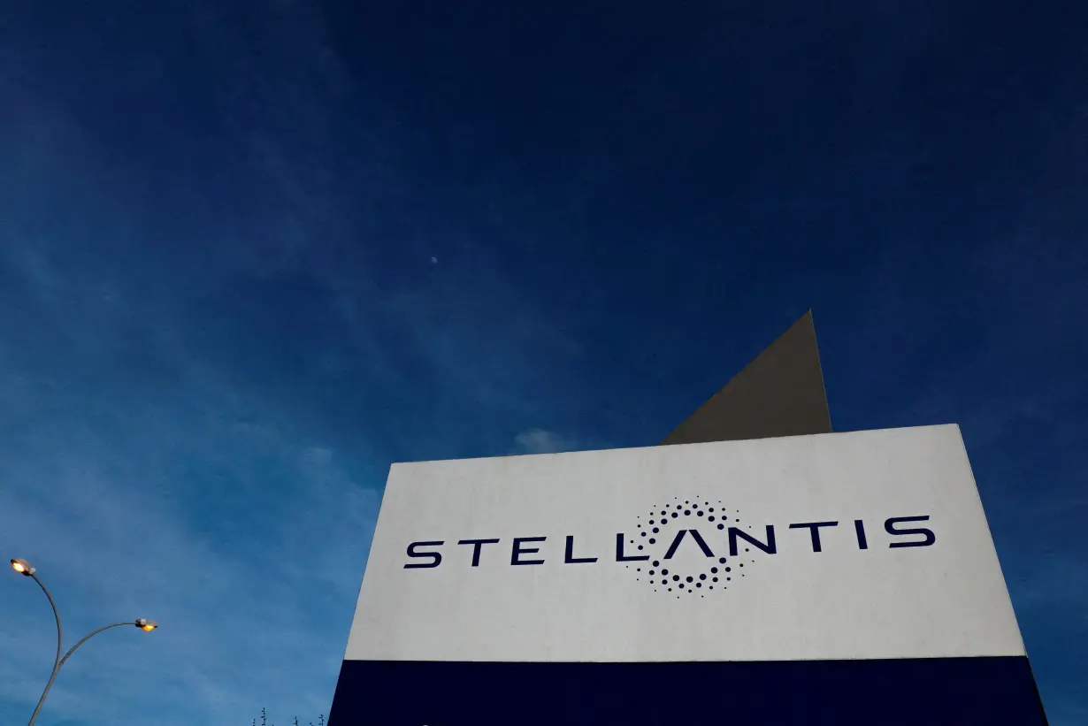 FILE PHOTO: The logo of Stellantis is seen on the company's building in Velizy-Villacoublay near Paris