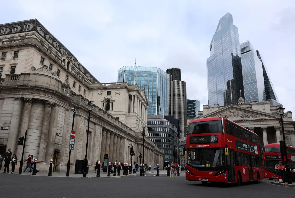 A view of the Bank of England and the financial district, in London