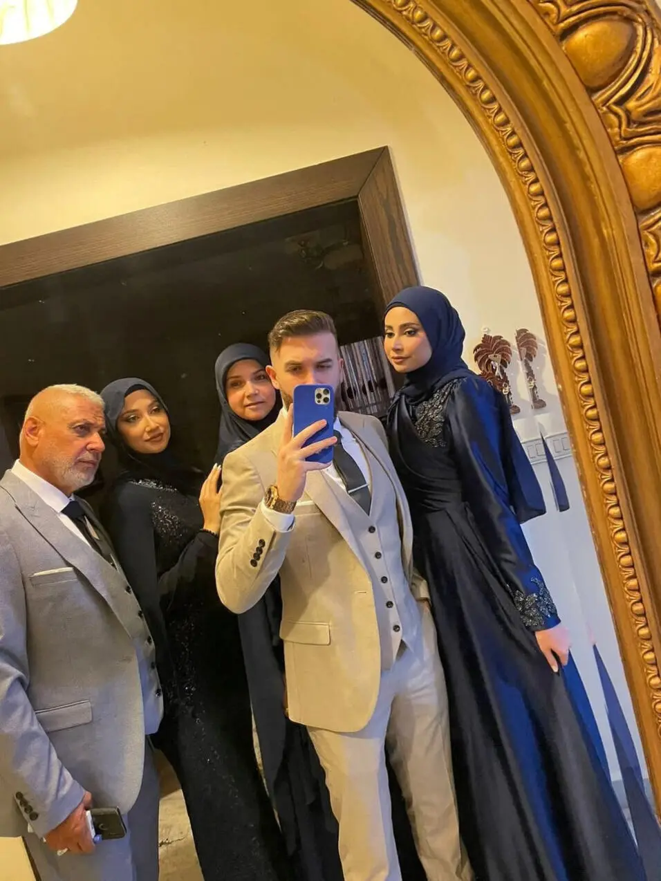 Reda Gharib takes a selfie with his family members who were killed in an Israeli strike in a suburb of Tyre on Monday