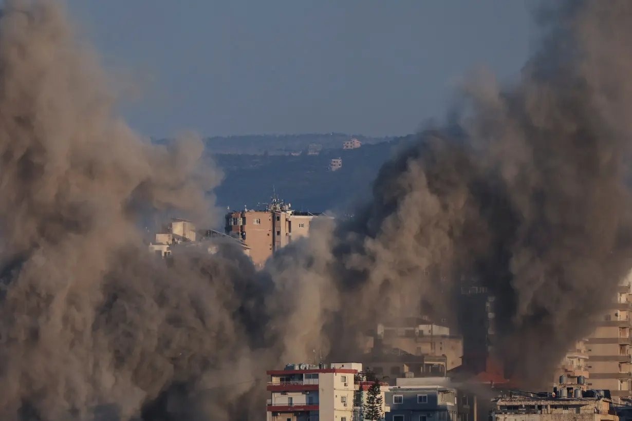 Smoke billows over southern Lebanon following an Israeli strike as seen from Tyre