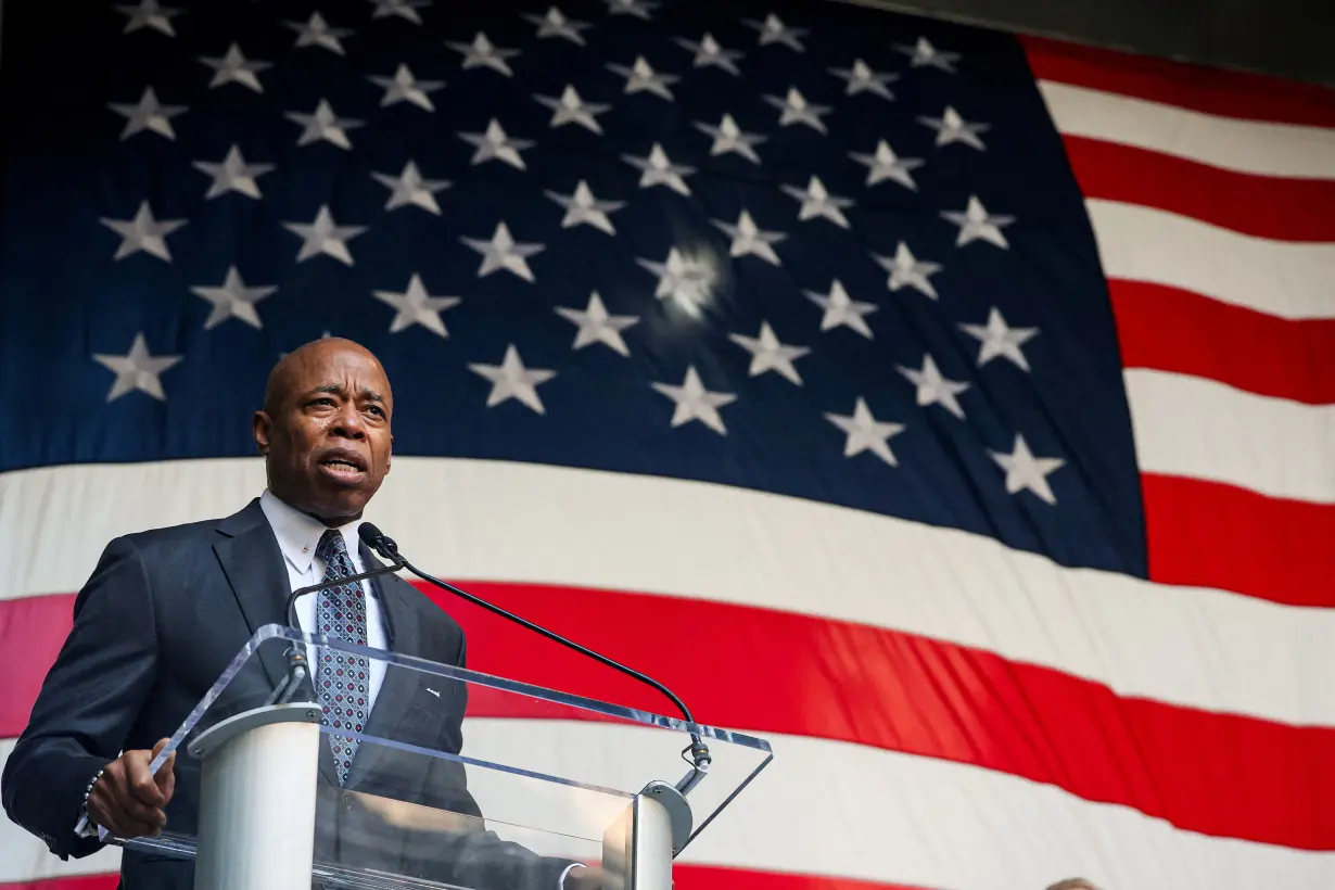 FILE PHOTO: New York City Mayor Eric Adams speaks during a ceremony in New York