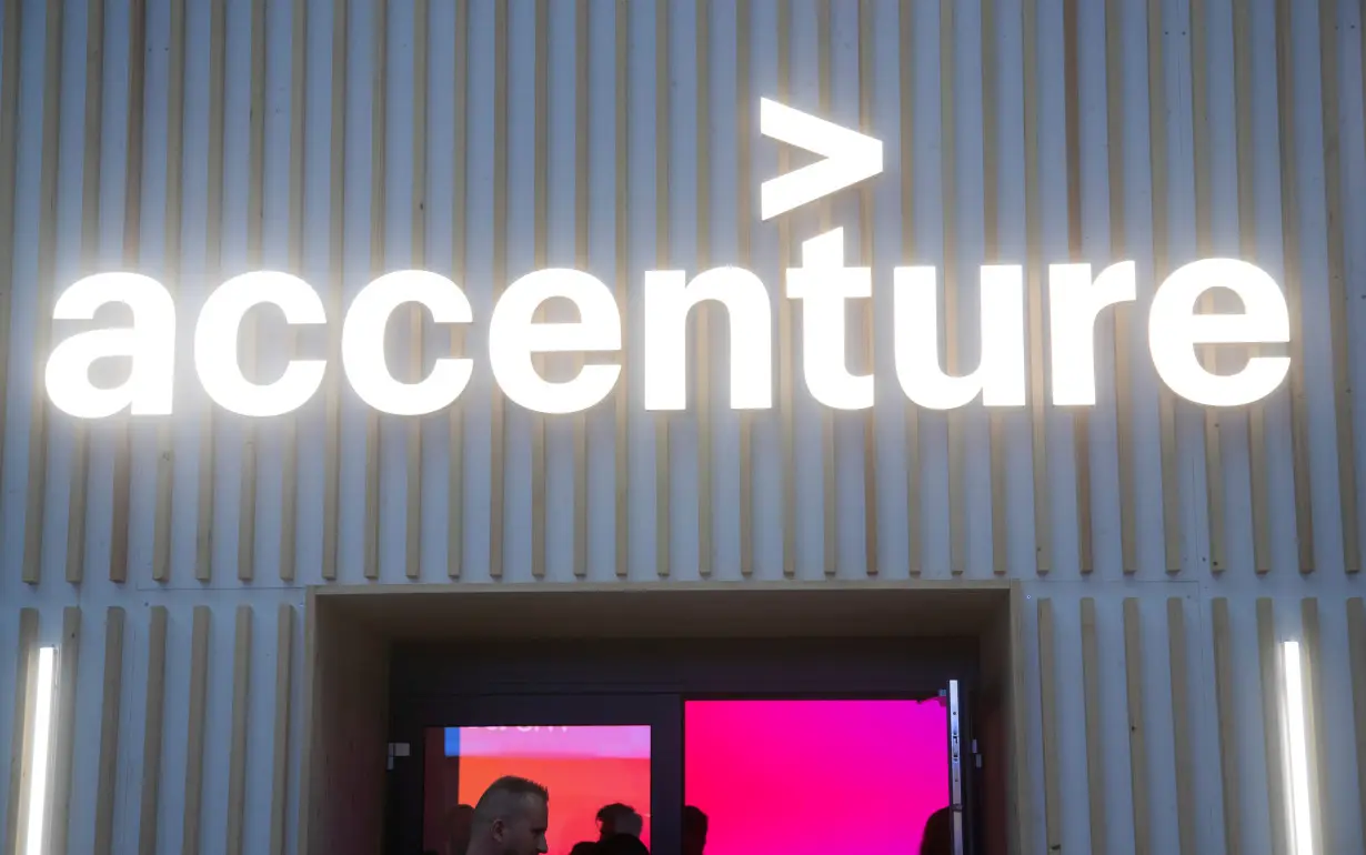 Logo of Irish services and consulting company Accenture is seen in Davos