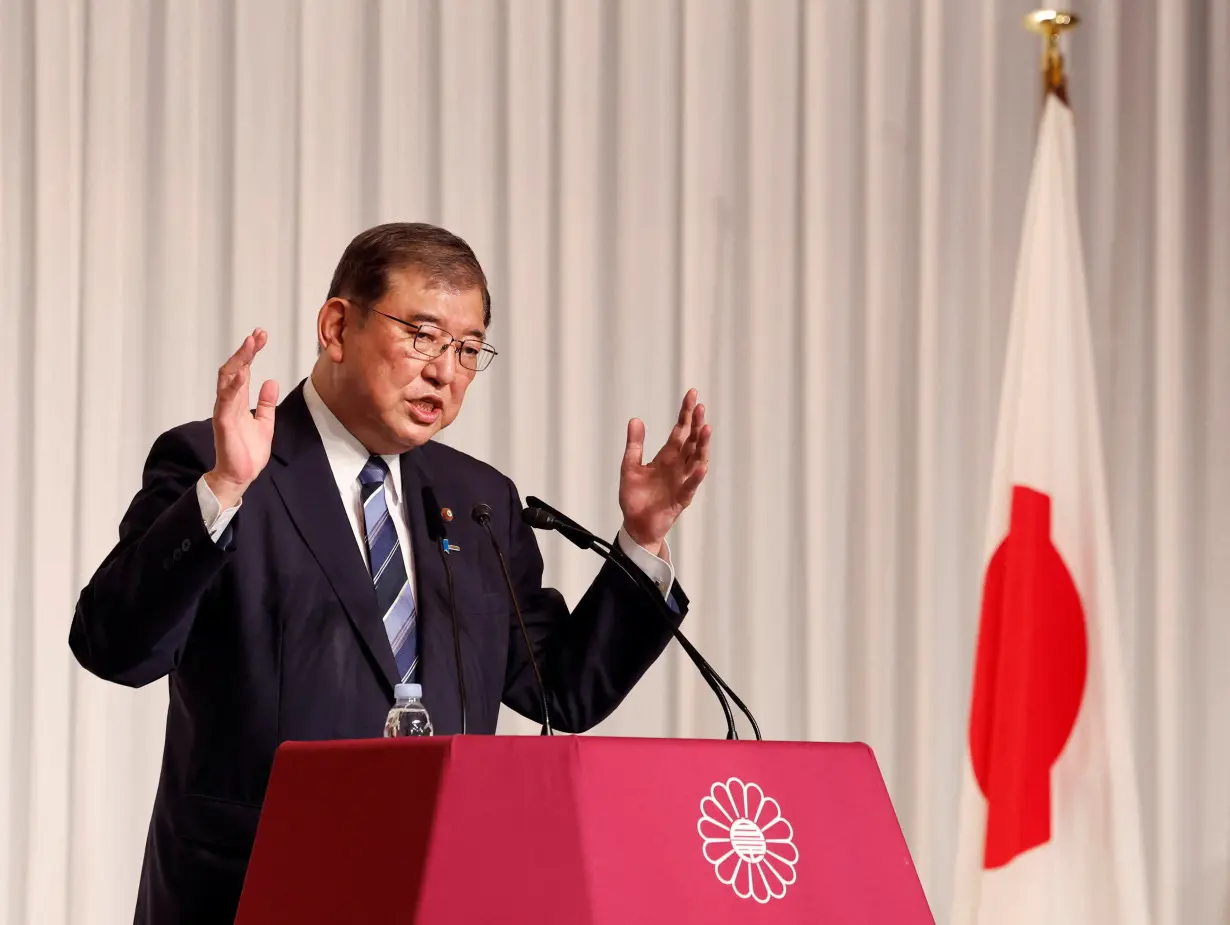 Shigeru Ishiba, the newly elected leader of Japan's ruling party, the Liberal Democratic Party (LDP) holds a press conference after the LDP leadership election, in Tokyo,