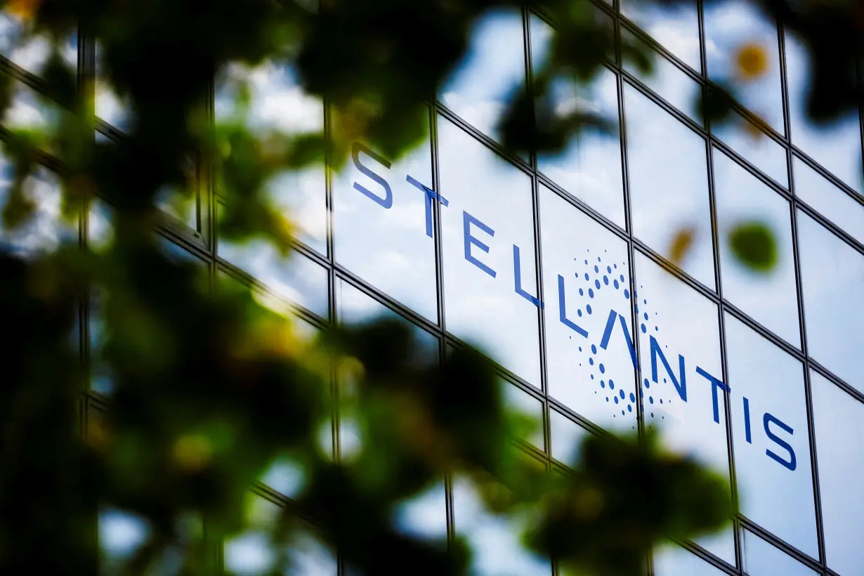 FILE PHOTO: The logo of Stellantis is seen on the company's building in Poissy