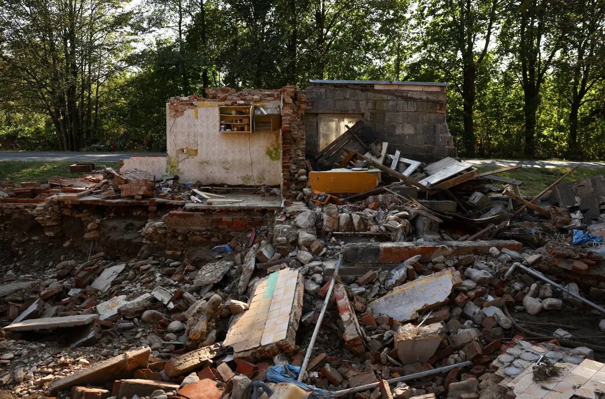 Aftermath of flooding by Biala Ladecka river in Trzebieszowice