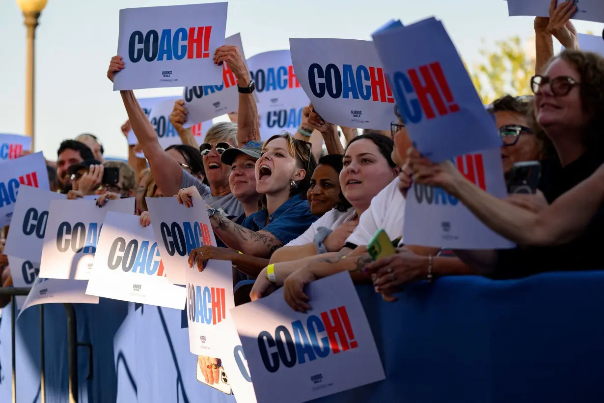 Attendees listen to Walz speak at a campaign rally in Erie, Pennsylvania, on September 5, 2024.