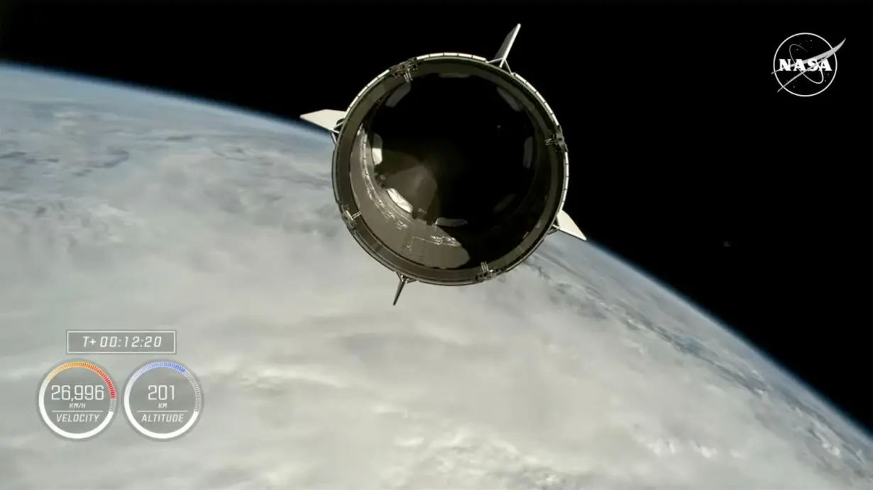 This screen grab from NASA's livestream shows the Crew-9 Dragon capsule maneuvering through orbit.