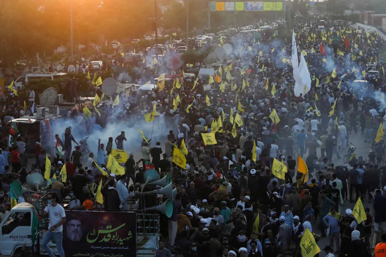 Pakistani Shi'ite Muslims protest the killing of Lebanon's Hezbollah leader Sayyed Hassan Nasrallah in an Israeli air strike in Beirut, in Karachi