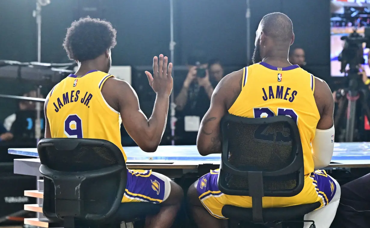 LeBron James and son Bronny share special moments during Lakers media day