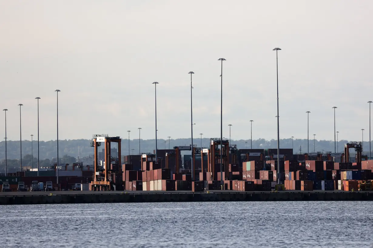 Shipping containers are stacked at the Port Authority of New York and New Jersey