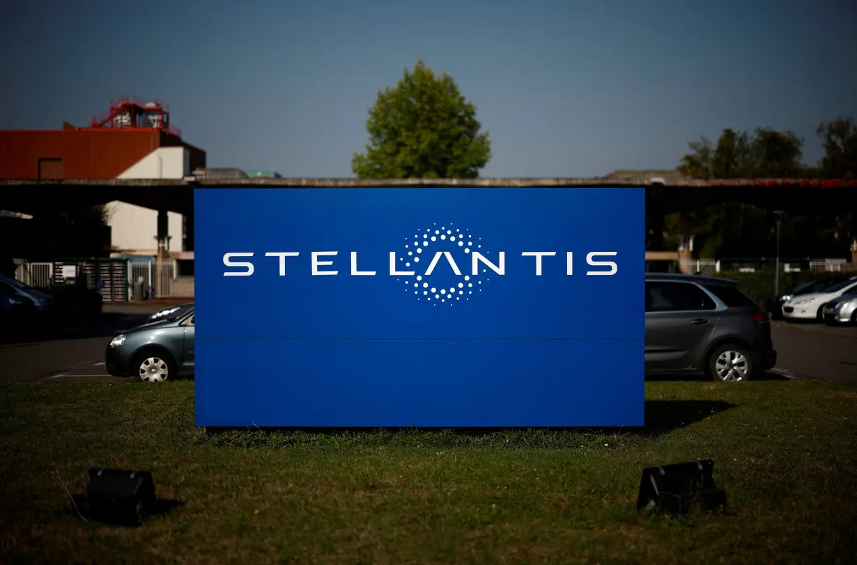 FILE PHOTO: Logo of Stellantis outside the company's building in Chartres-de-Bretagne