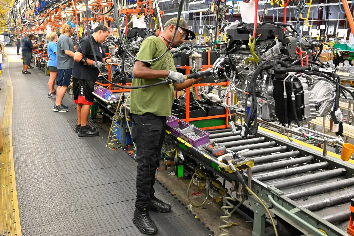 Engines assembled as they make their way through the assembly line at the General Motors (GM) manufacturing plant in Spring Hill