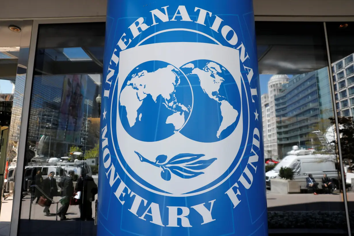 International Monetary Fund logo is seen outside the headquarters building