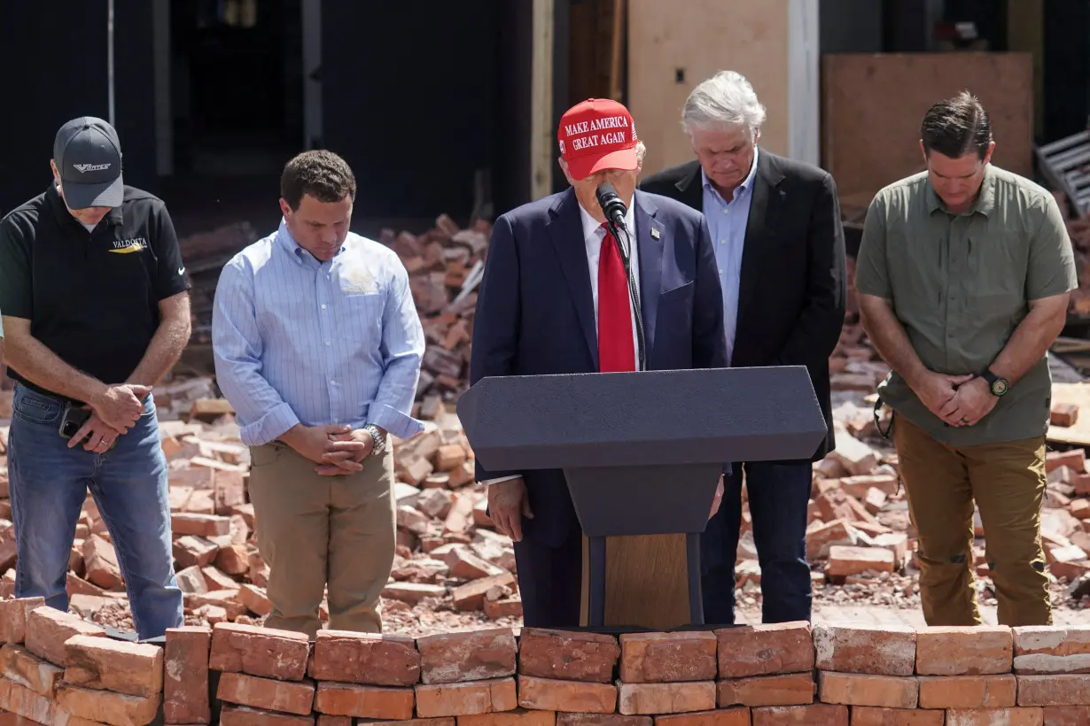 Republican presidential nominee and former U.S. President Trump speaks at an event about the damage caused by Hurricane Helene, in Valdosta