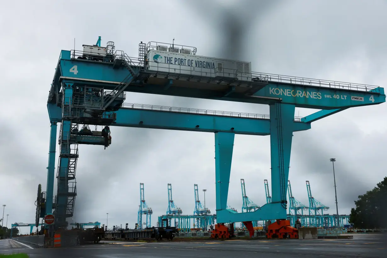 Port workers participate in a strike in Virginia International Gateway in Portsmouth