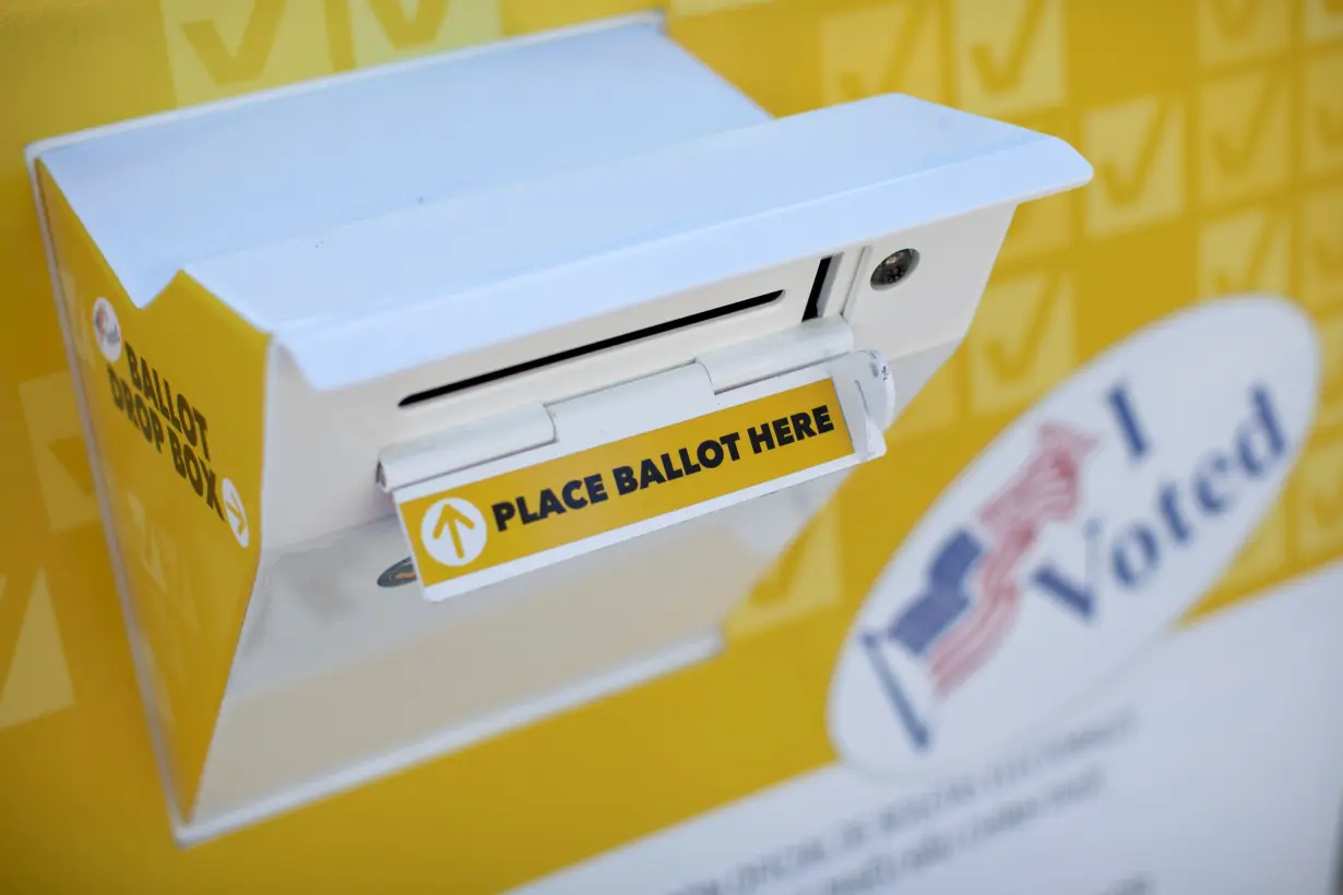 An official Orange County election ballot drop box is shown in Irvine, California