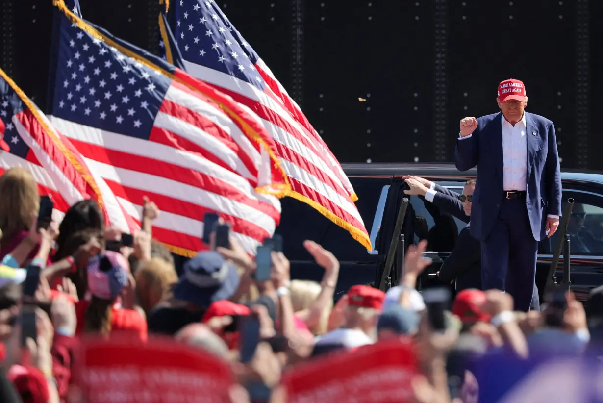 FILE PHOTO: Republican presidential nominee and former U.S. President Trump holds a campaign rally in Wilmington