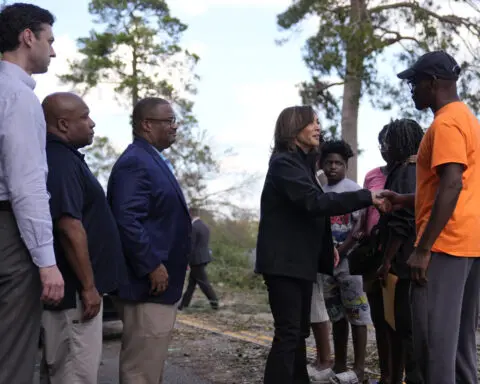 Harris hands out meals, consoles families as she surveys Hurricane Helene devastation in Georgia