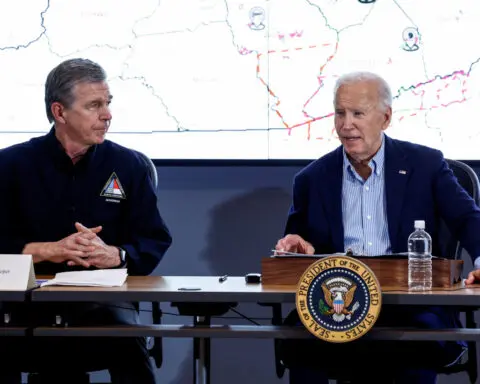 Biden, Harris view Helene devastation, 1,000 troops deployed