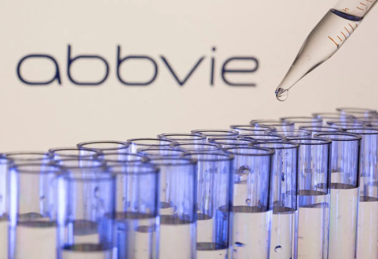 FILE PHOTO: Test tubes are seen in front of a displayed Abbvie logo in this illustration