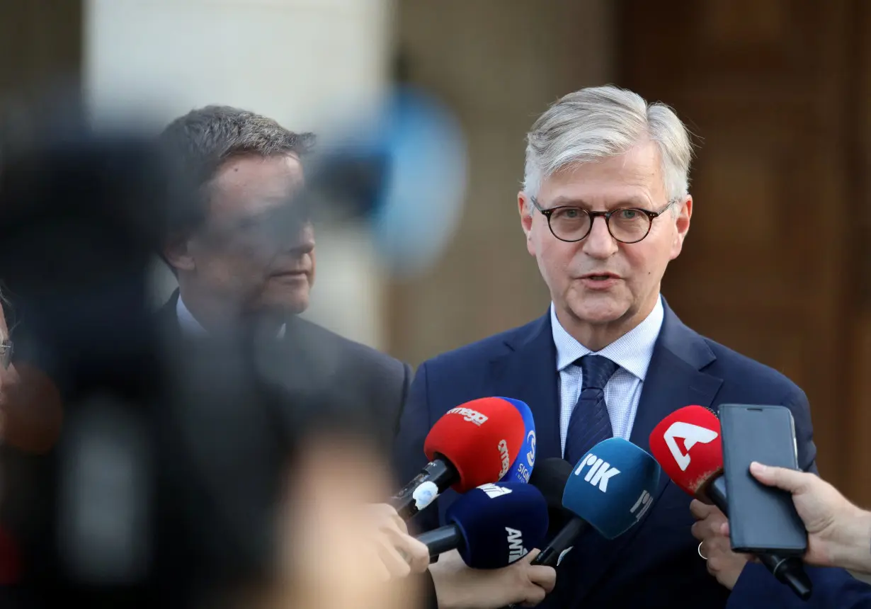 Jean-Pierre Lacroix, United Nations Under-Secretary-General for Peacekeeping Operations speaks to media after a meeting with Cypriot President Nicos Christodoulides at the Presidential Palace in Nicosia