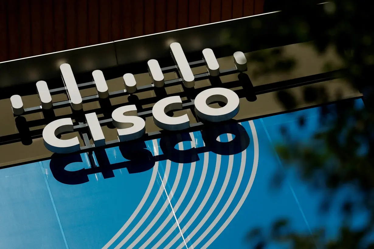 The logo of U.S. networks giant Cisco Systems is seen in front of their headquarters near Paris