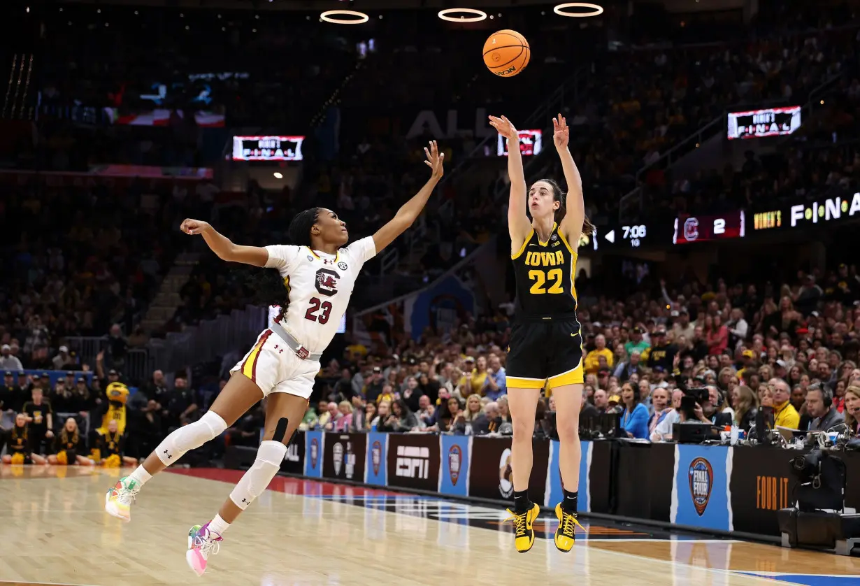 Iowa's Caitlin Clark (No. 22) during the 2024 NCAA Women's Basketball Tournament National Championship in April.