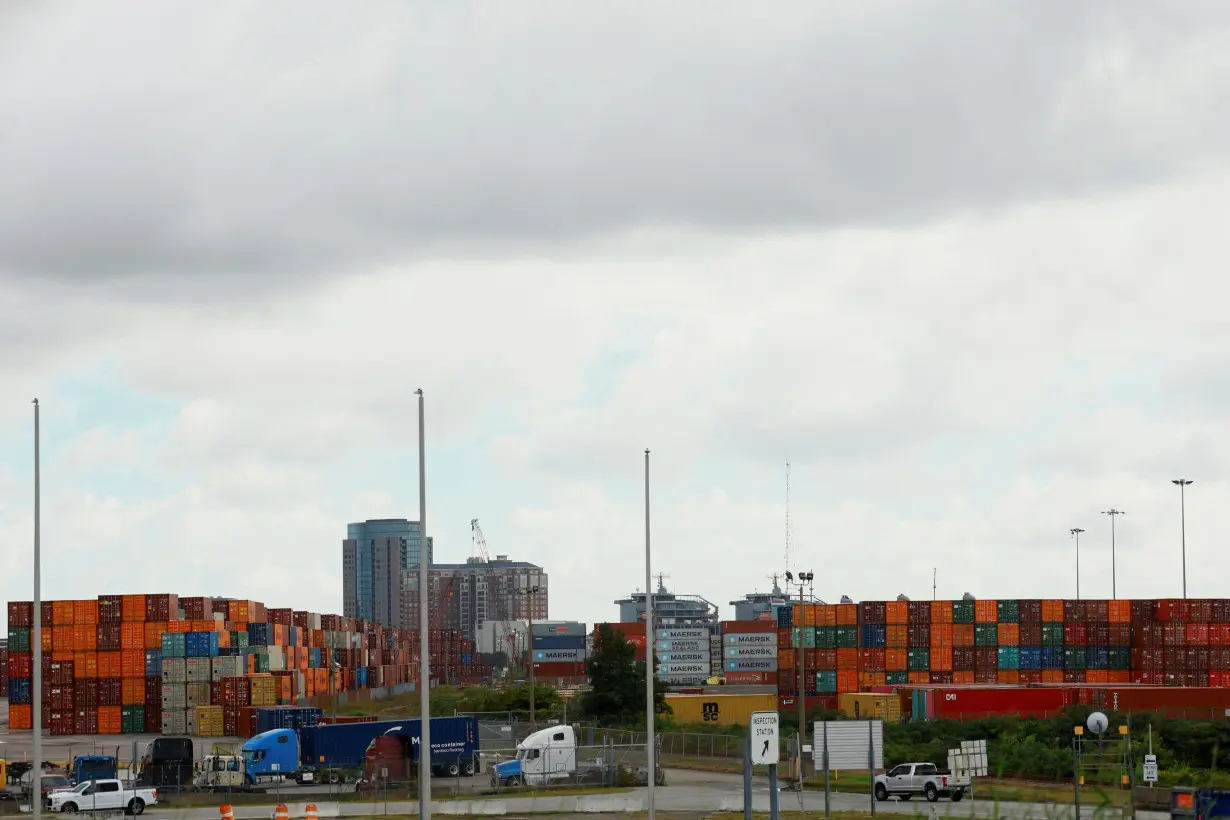 Containers are stacked at the Portsmouth Marine Terminal