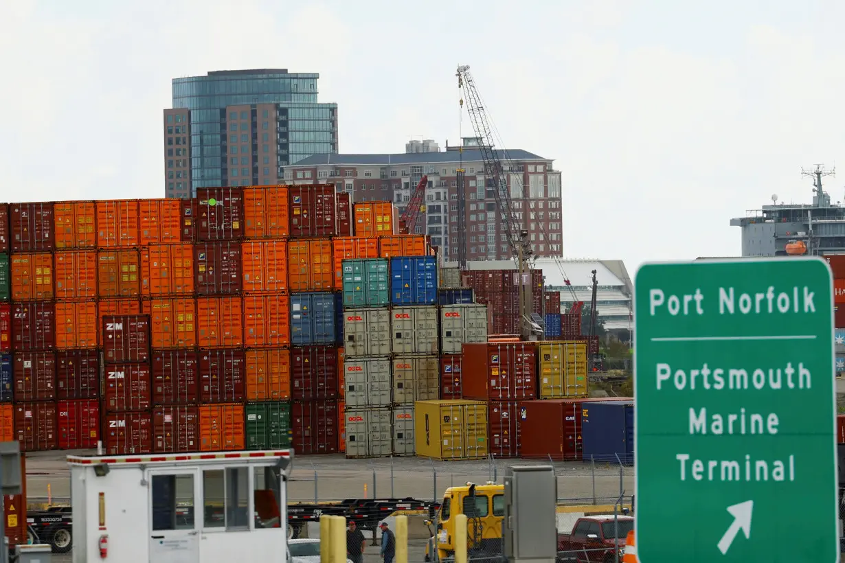 Containers are stacked at the Portsmouth Marine Terminal