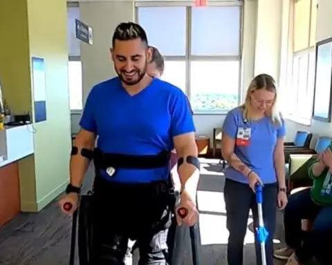 'A dream come true': man takes home exoskeleton device that allows him to walk again