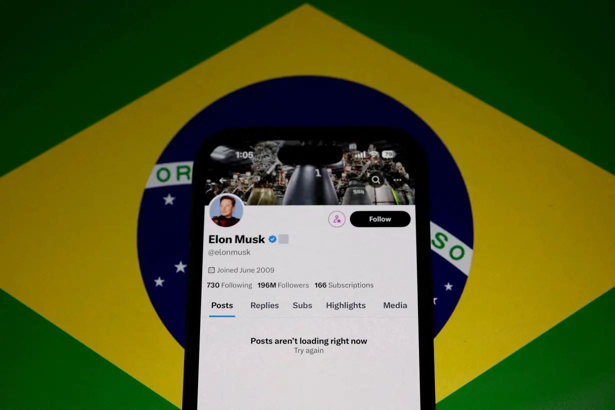 FILE PHOTO: The X account of Elon Musk in seen blocked on a mobile screen in this illustration after Brazil's telecommunications regulator suspended X