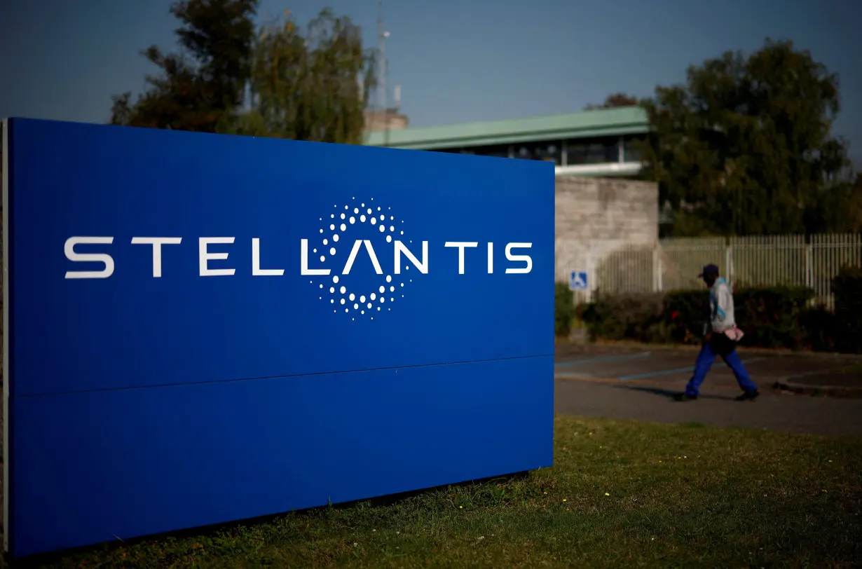 Logo of Stellantis outside the company's building in Chartres-de-Bretagne