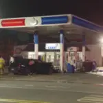 officer hurt in fight after man crashes into gas pump