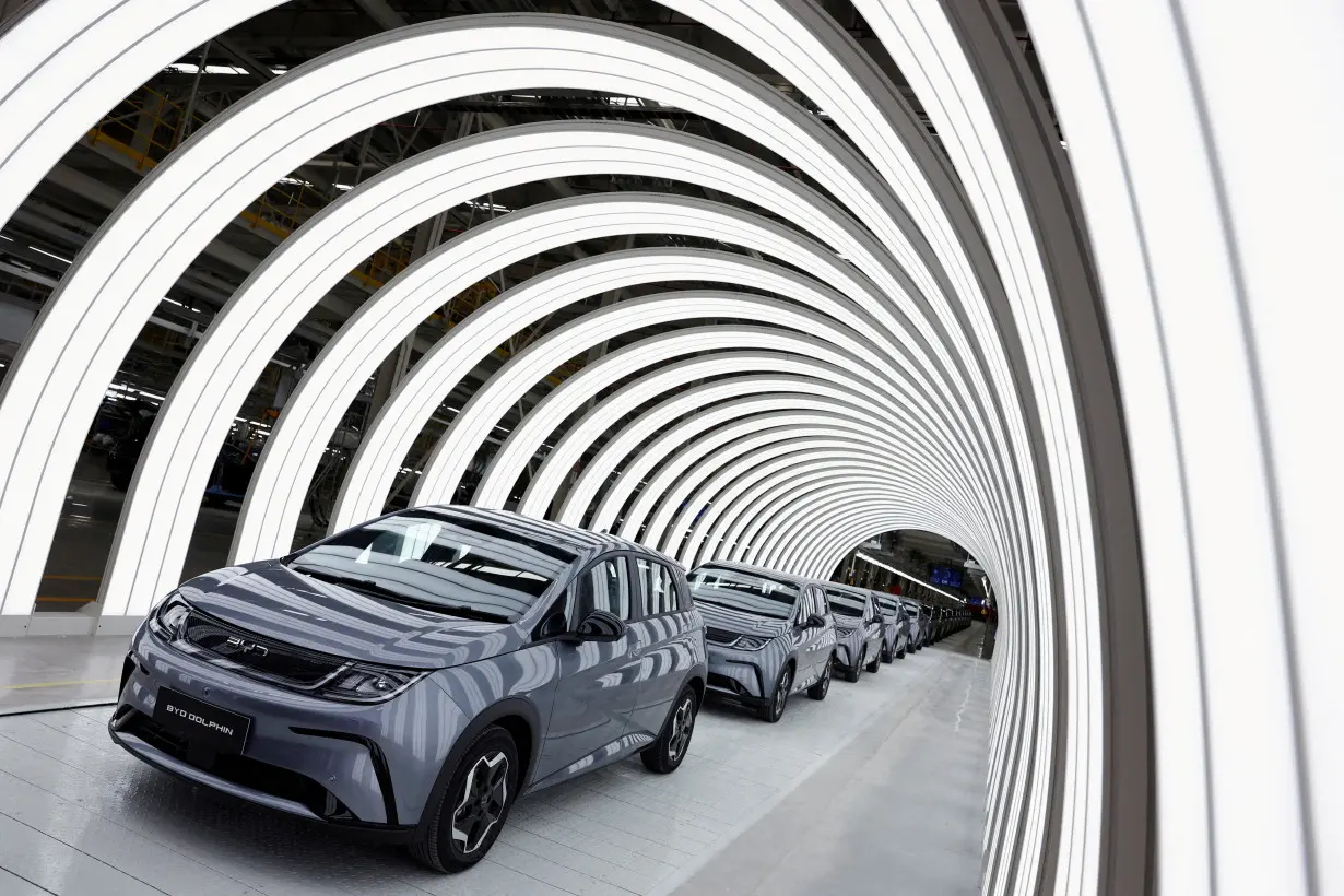 FILE PHOTO: EV cars are pictured inside BYD's first electric vehicle (EV) factory