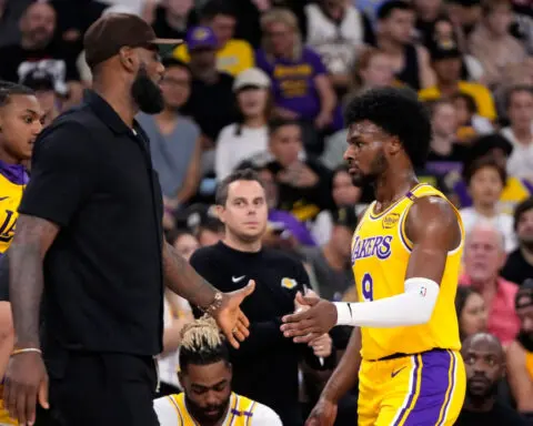 Bronny James makes NBA preseason debut, with LeBron watching from the bench