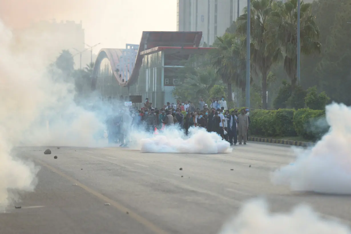 FILE PHOTO: Supporters of jailed former Pakistani Prime Minister Imran Khan gather for an anti-government rally in Islamabad