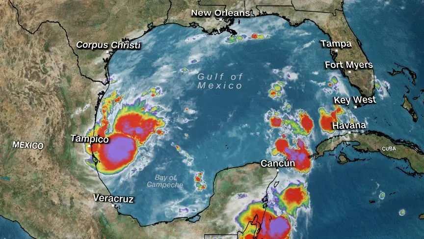 A potential storm is developing in the western Gulf of Mexico, as seen on Saturday.