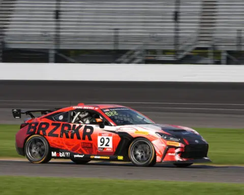 Keanu Reeves spins out at Indianapolis Motor Speedway in pro auto racing debut